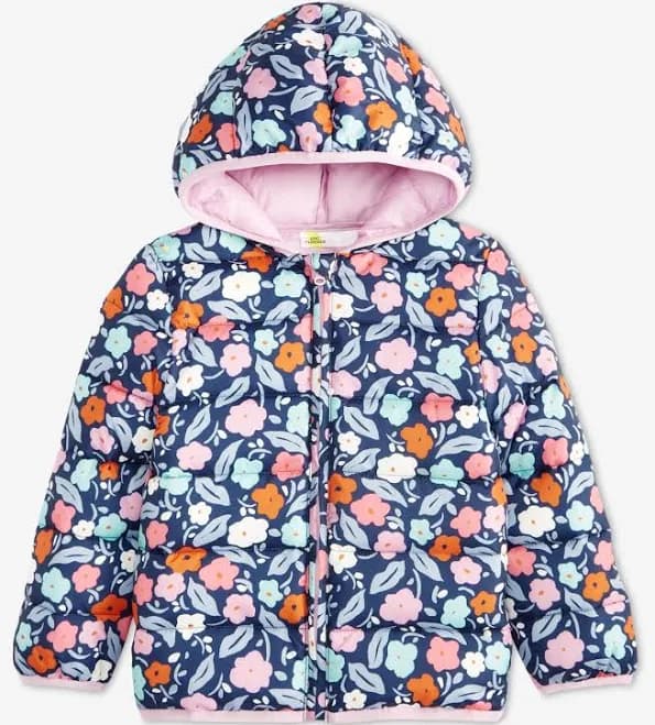Epic Threads Girls' Floral-Print Puffer Jacket
