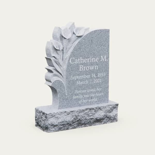 Granite Headstone with Carved Lilies & Base