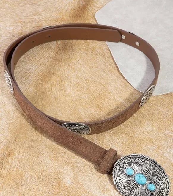Western Oval Concho Vegan Leather Belt