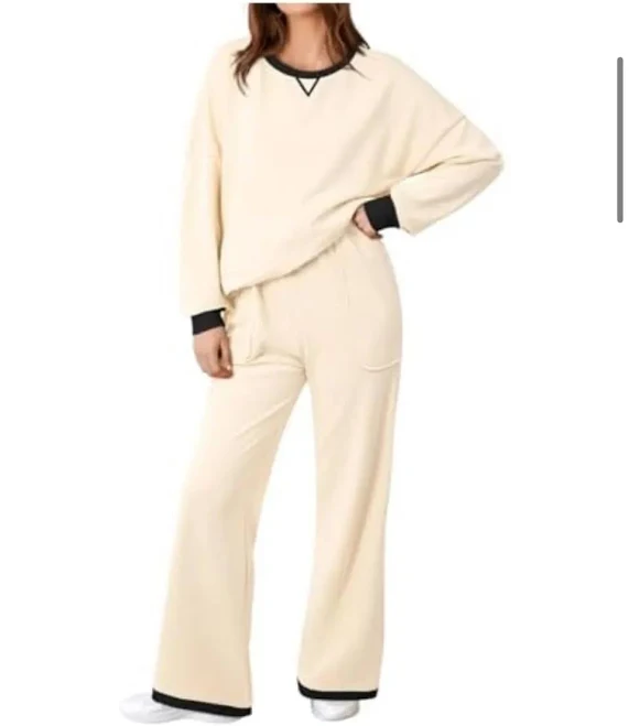 A43. Aleumdr Women's Lounge Set 2 Piece Side Split Top with Wide Leg Pants2