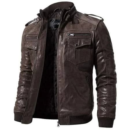 Flavor Men's Genuine Leather Biker Jacket