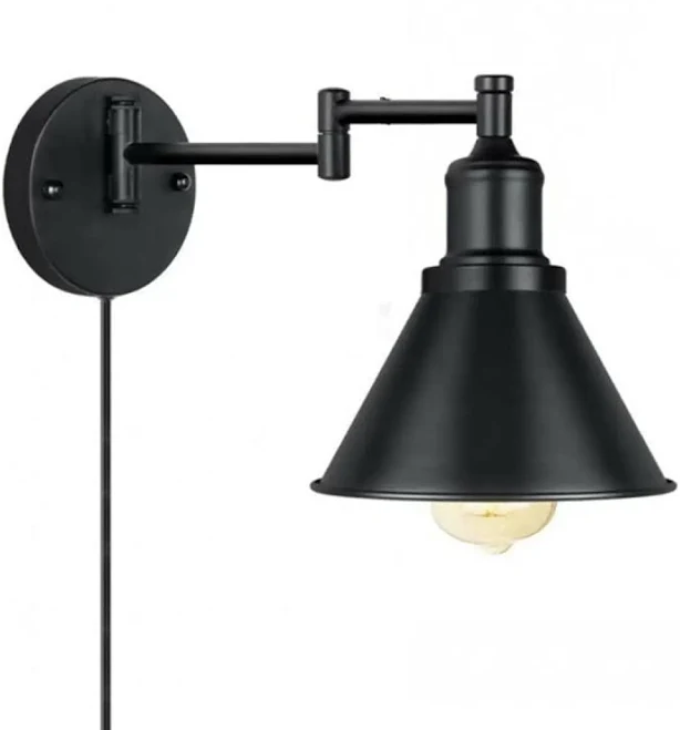Adjustable Industrial Black Conical Vanity Wall Light Black