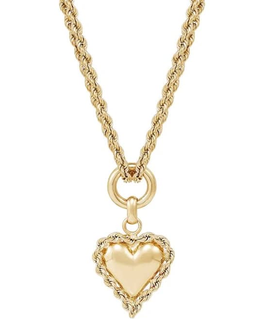 Macy's Women's 10K Gold Puff Heart Rope-Framed Pendant Necklace