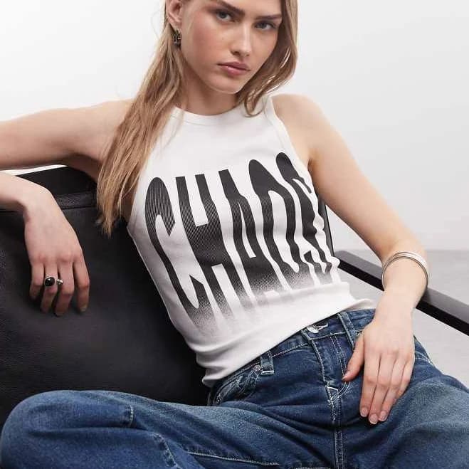ASOS Ribbed Scoop Neck Tank Top with Chaos Graphic