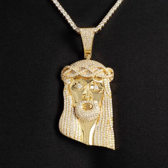 Large Jesus Piece Pendant in Gold