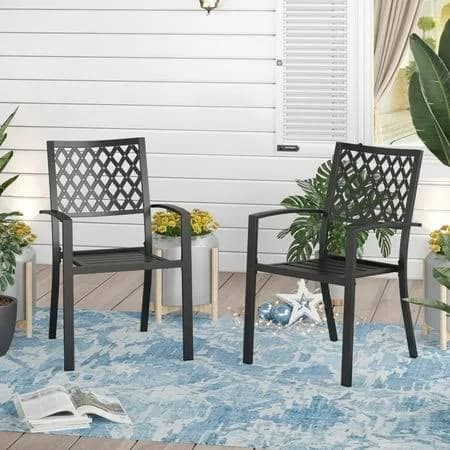 Sophia & William 2pcs Outdoor Patio Wrought Iron Arm Dining Chairs