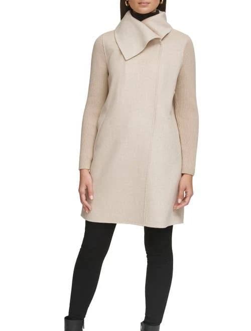 Kenneth Cole New York Rib Sleeve Mixed Media Coat
