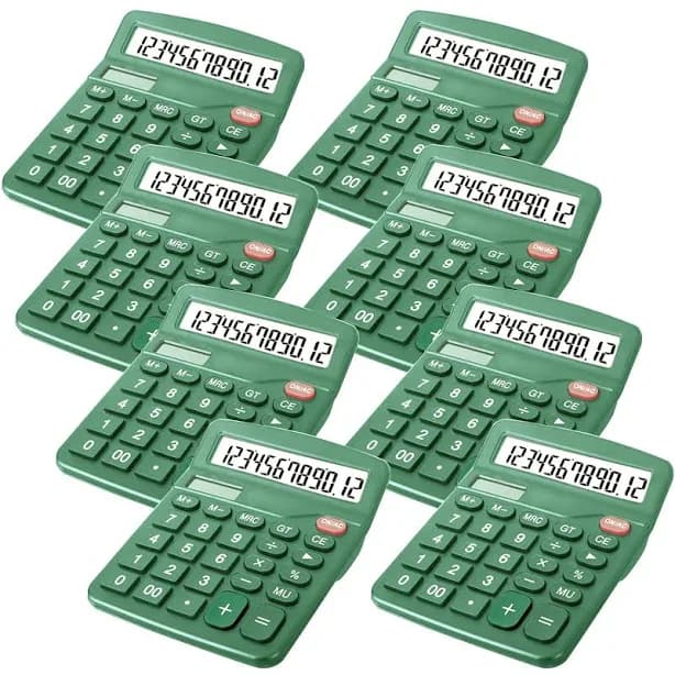 8 Pcs Dark Green Desktop Calculators 12-digit Solar Dual Power Large