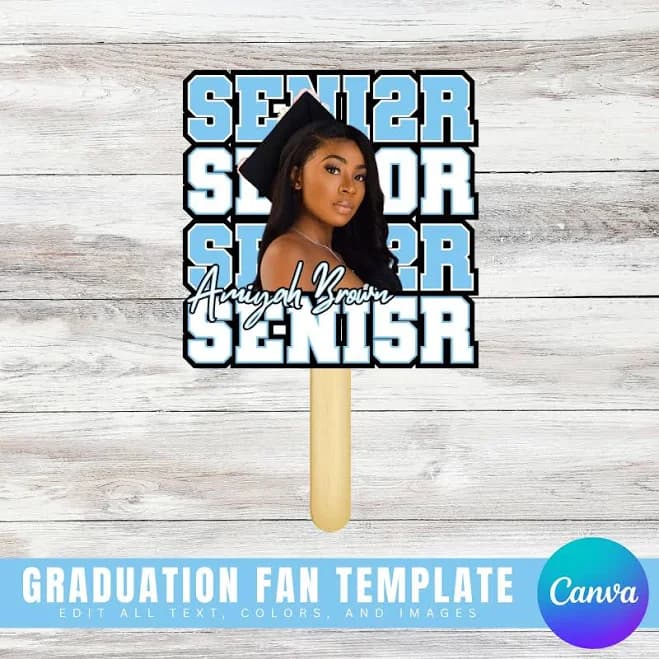 2025 Graduation Fan Template, DIY Canva Template, Editable Hand Fan, Grad Paddle Fan, Custom Grad Fan, Custom Graduation Favors, High School