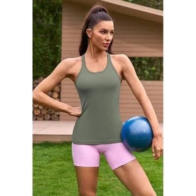 Attraco Women's Ribbed Racerback Tank Tops with Built-in Bra