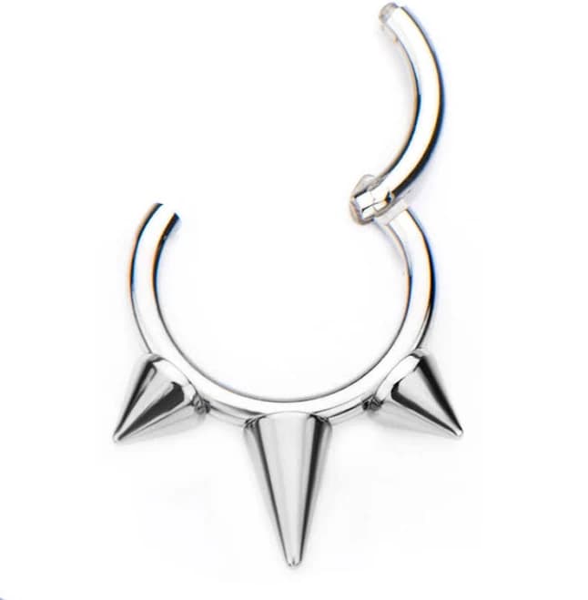 Body Candy 3/8 Silver Tone Punk Spike Hinged Segment Ring