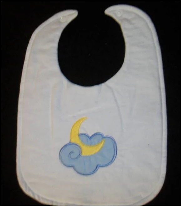 cloud and moon applique baby bib, flannel bib, machine embroidered bib