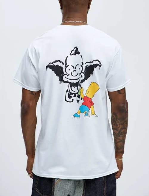 Fashion Nova Men's The Simpsons Bart Krusty Short Sleeve Tee Shirt