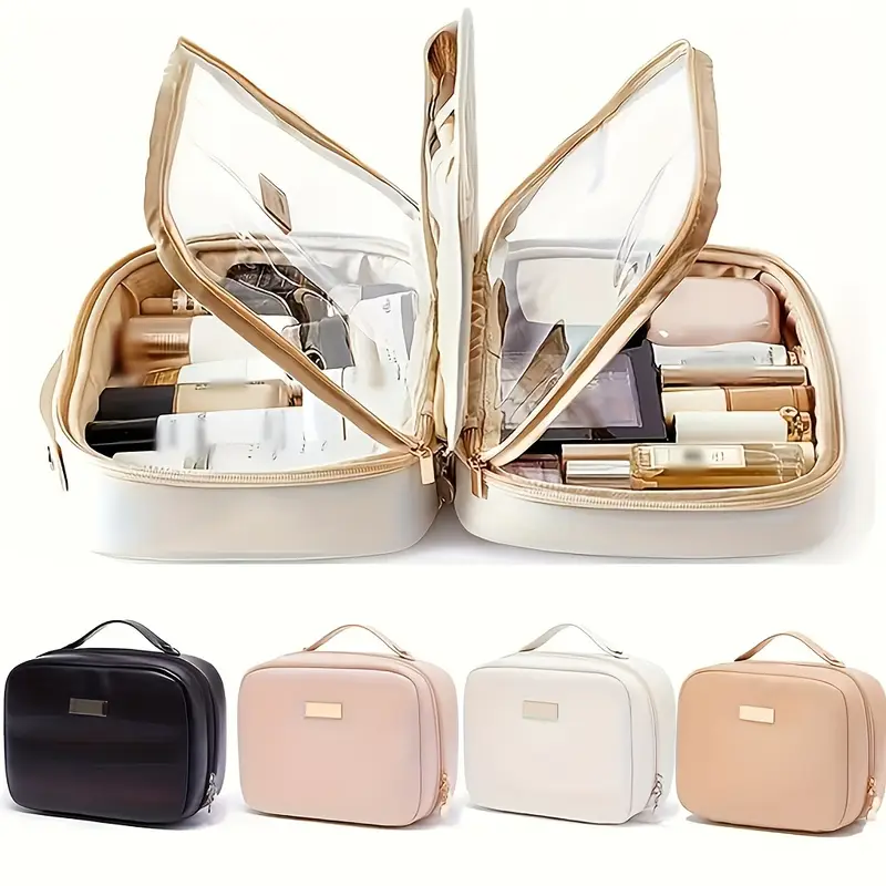 large double layer travel makeup bag clear front detachable - Temu Canada