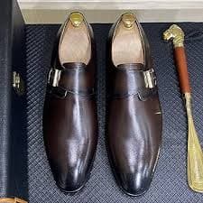 Amazon.com | Mens Real Leather Dress Loafers Buckle Monk Shoe Slip On Moccasins Casual Wedding Formal Shoes,Brown-40 | Loafers & Slip-Ons