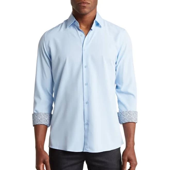 TOM BAINE Men's Slim Fit Performance Long Sleeve Button Down Shirt