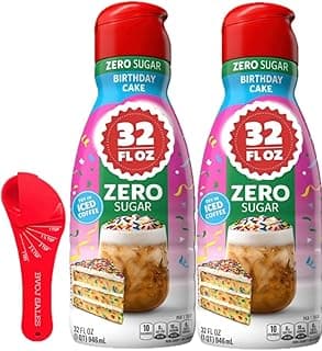 Zero Sugar Birthday Cake Coffee Creamer, Non-Dairy Liquid, 32 Fl Oz, 2 Pack with Measuring Spoon
