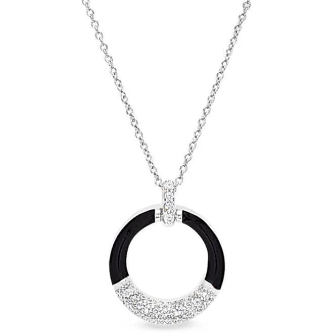 Platinum Finish Sterling Silver Micropave Open Circle Pendant with Simulated Diamonds