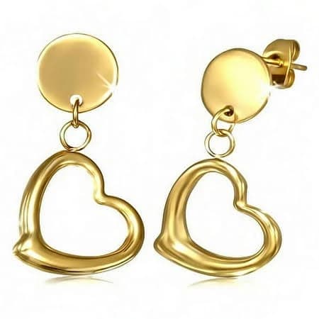 Stainless Steel Dangle Drop Love Heart Earrings