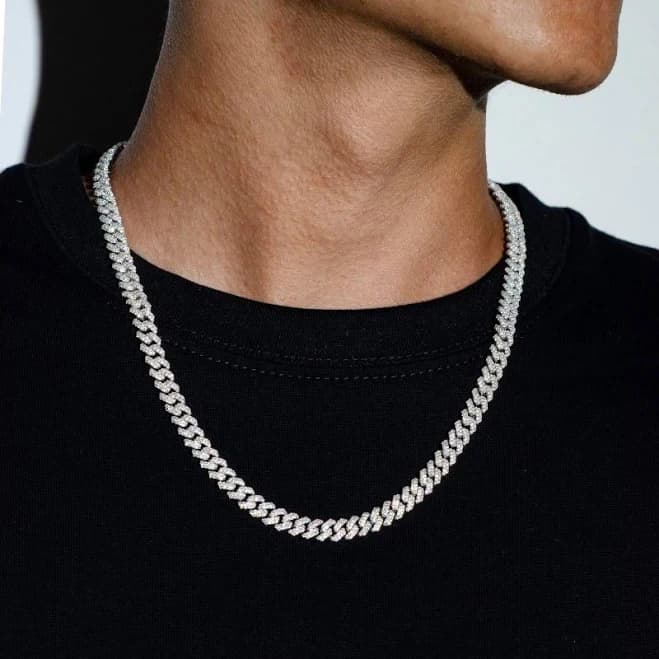 Iced-Out 925 Silver Micro Cuban Chain Necklace All-Match Trendy Style + Stone