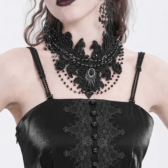 Devil Fashion Dark Regency Embroidered Beaded Choker