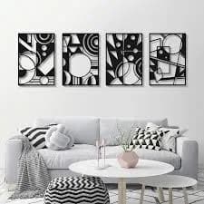 Black Abstract Wall Art, Metal Art Wall Decor, Large Geometry Wall Art