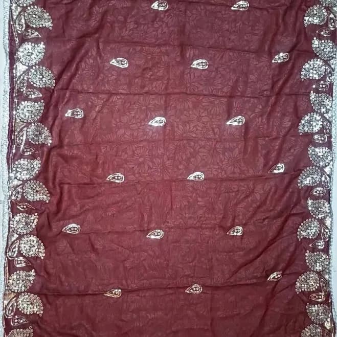 Maroon Vintage Dupatta Georgette Embroidered Yellow Long Stole Wrap
