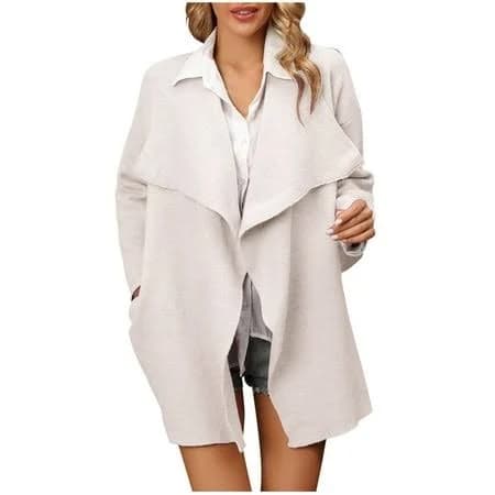 Women's Wide Lapel Open Front Knitted Cardigan Sweater with Pockets