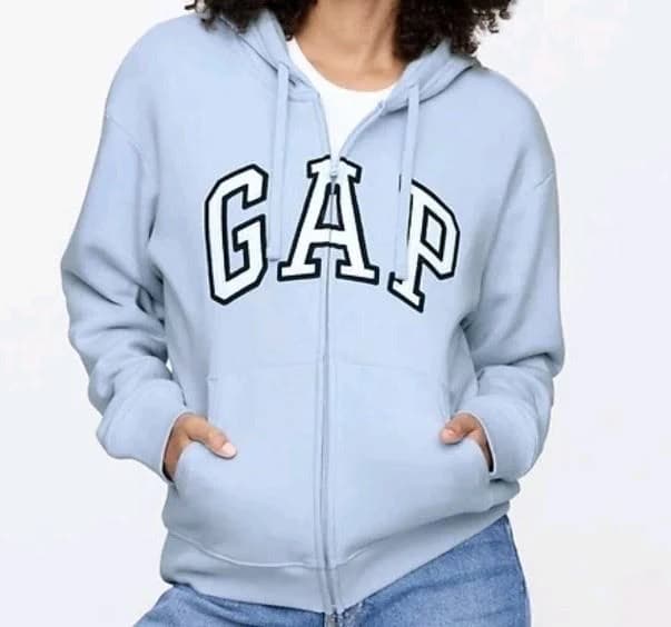 GAP Women's Logo Hoodie Sweatshirt MEDIUM Hooded Full Zip Light Blue