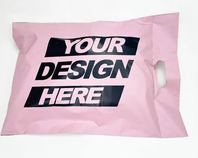 50 Custom Pink Handle Poly Mailers Bag Shipping Bag with Monochrome Logo, Matte Postage Bag, Degradable Bag, Recyclable Bag