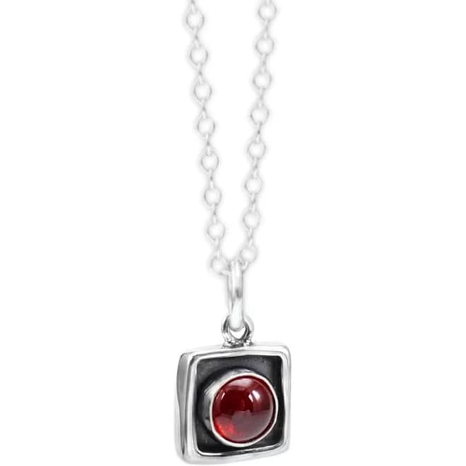 Tiny Modern Square Garnet Pendant Necklace in Sterling Silver
