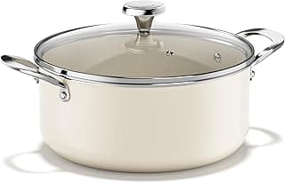 Redchef Ceramic Stock Pot with Lid, Soup Pot for All Stoves, 5 Qt Induction Cooking Pot for Soup Nonstick, Even Heating, Stay-Cool Handles, Oven/Dishwasher Safe, PTFE PFAS Free (Beige)