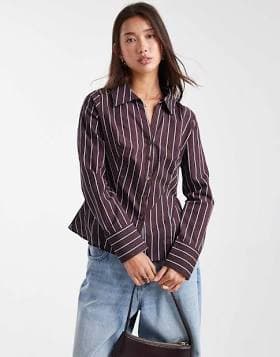 Miss Selfridge Poplin Fitted Shirt with Pinstripes