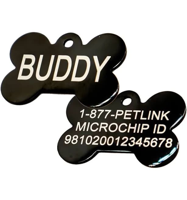 Personalized Stainless Steel Shape Collar Tags SMALL / Bone / Black