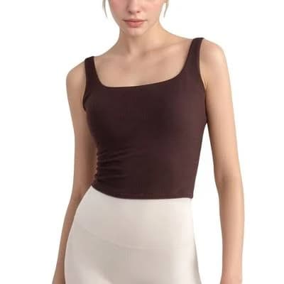 Anna-Kaci Active Women's Ribbed Knit Square Neck Tank Top
