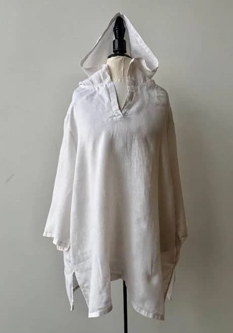 Vintage Linen Hooded Tunic Top C&C California White Minimalist Oversized Boho Shirt