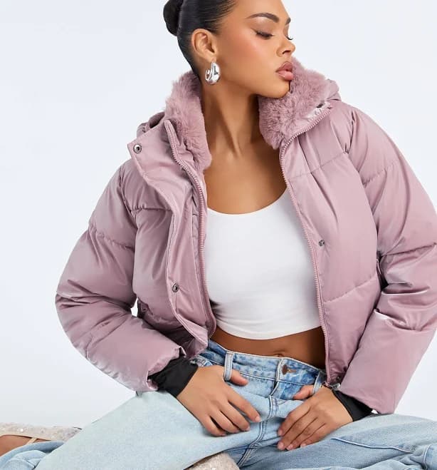 Fashion Nova Women's Snowed in Fur Trim Hooded Puffer Jacket