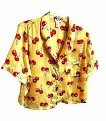 Forever 21 Women Button Up PJ Top Cherry Print Shirt Size L Short Slvs VGUC