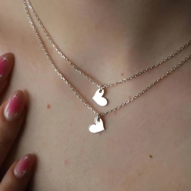 Sterling Silver Minimalist Double Heart Necklace Set