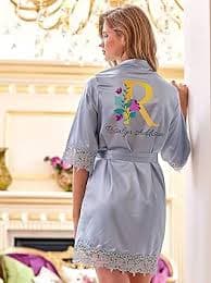 TEEAMORE Custom Bride Satin Silk Lace Robe Bridal Bridesmaid Bachelorette Party Team Bride Squad Monogram Kimono Sleepwear at Amazon Women's Clothing store