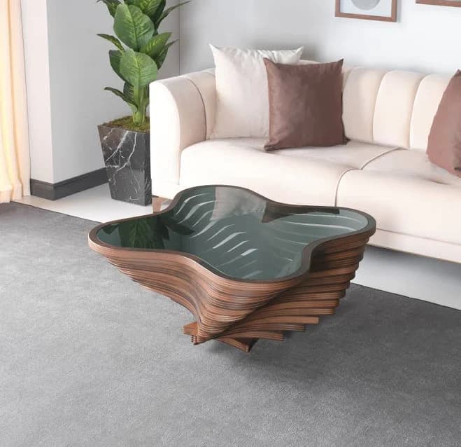 Natural Walnut & Smoked Glass Coffee Table - Susan Model