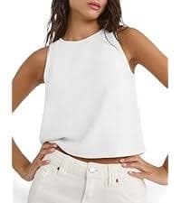 IDEALSANXUN Linen Tank Tops for Women 2025 Summer Beach Vacation Crop Cute Ruffle Sleeveless Shirts Blouses Cropped Vest Y2k Going Out Top, Beige, XS at Amazon Women's Clothing store