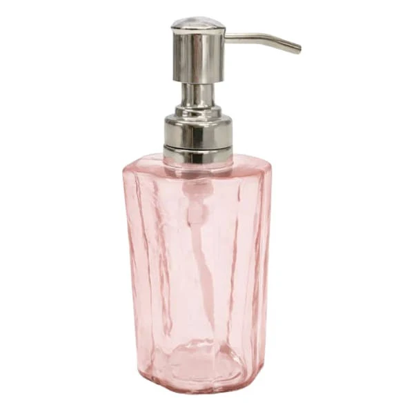 at Home Pink Scalloped Glass Soap Dispenser with Lid