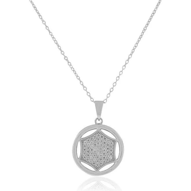 925 Sterling Silver White CZ Round Pendant Necklace