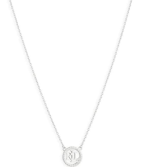 Ralph Lauren Women's Sterling Silver Cubic Zirconia Logo Pendant Necklace