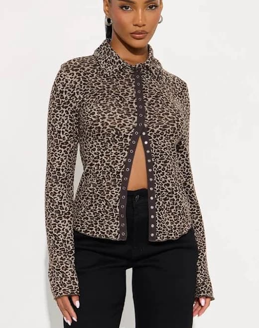My Desire Button Up Long Sleeve Leopard Shirt
