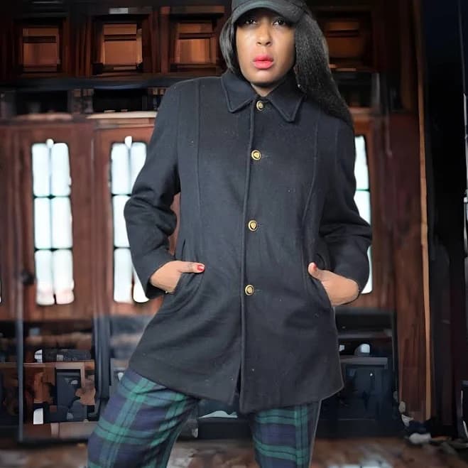 90s Vintage Black Wool Mackintosh Pea Coat Size 12