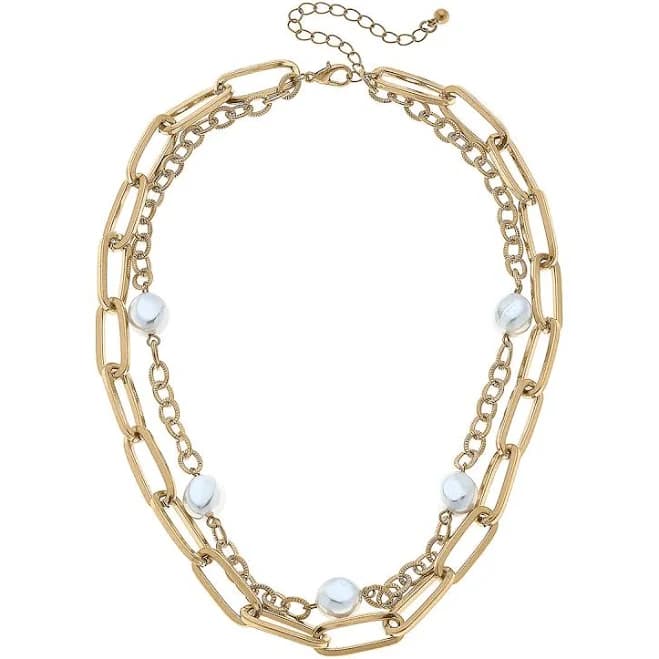Canvas Perrie Layered Pearl & Chunky Chain Necklace