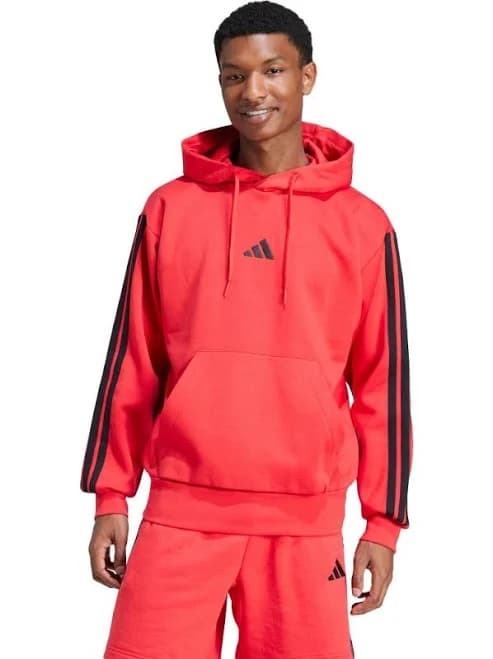 Adidas Essentials 3-stripes Fleece Men Hoodie - Pure Ruby / Black