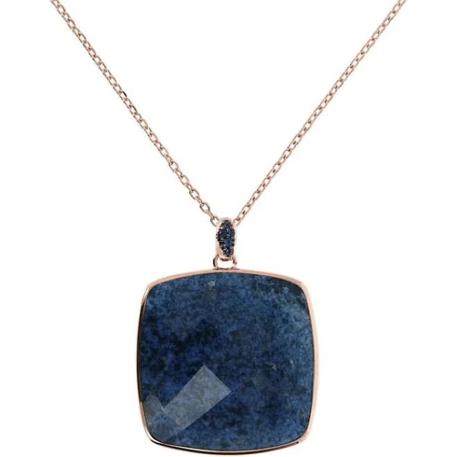 Necklace with Pendant in Square Natural Stone and Pavé